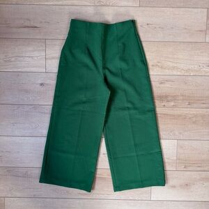 Zara Womens Pants Green Size Med High Rise Wide Leg Cropped Polyester Blend